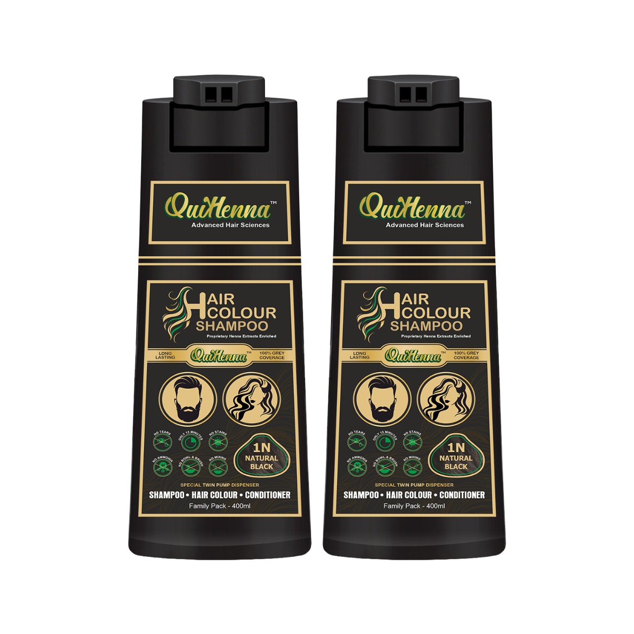 Hair Colour Shampoo- 1N Natural Black 400ml (Pack of 2)