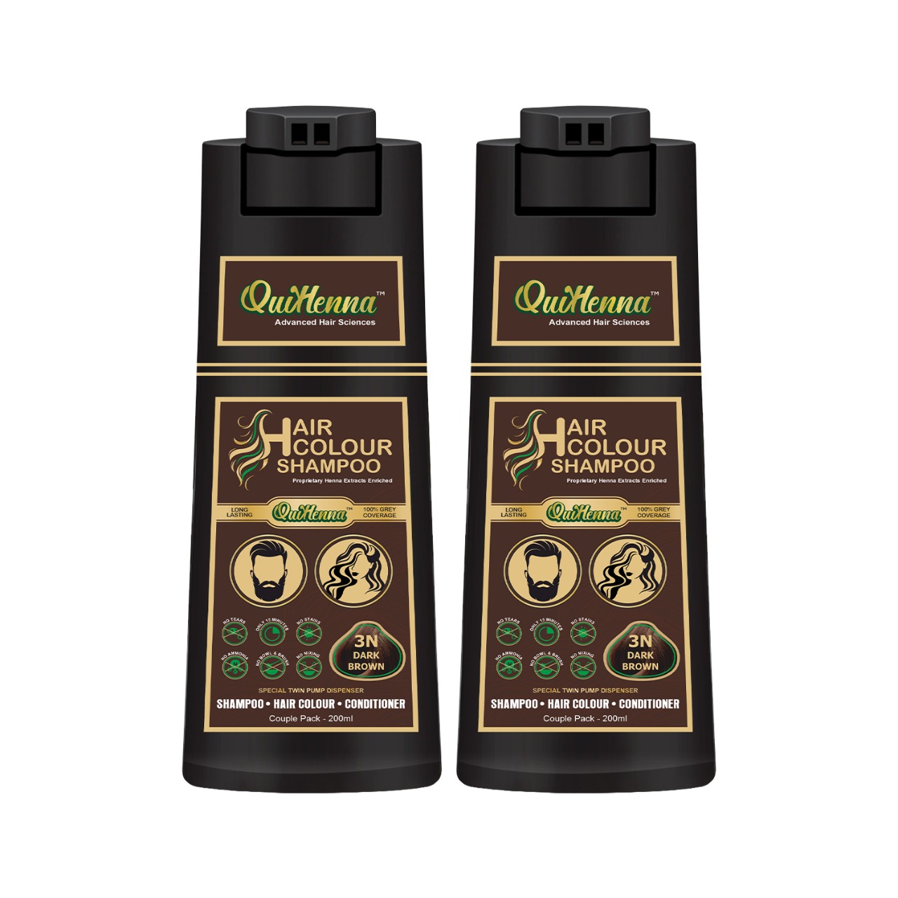 Hair Colour Shampoo- 3N Dark Brown 200ml (Pack of 2)