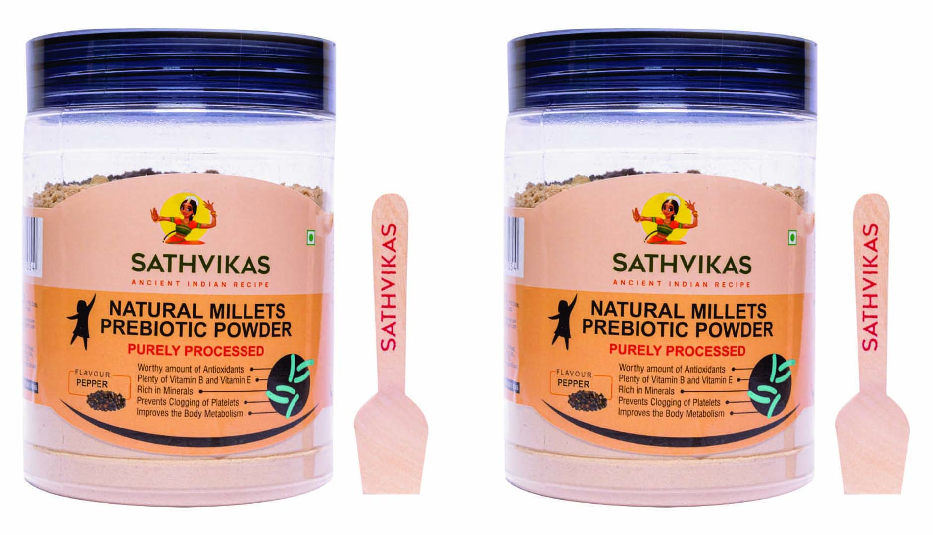 Sathvikas Natural Millets Prebiotic Powder (Pepper Flavour) 500 Grams Pack Of 2.